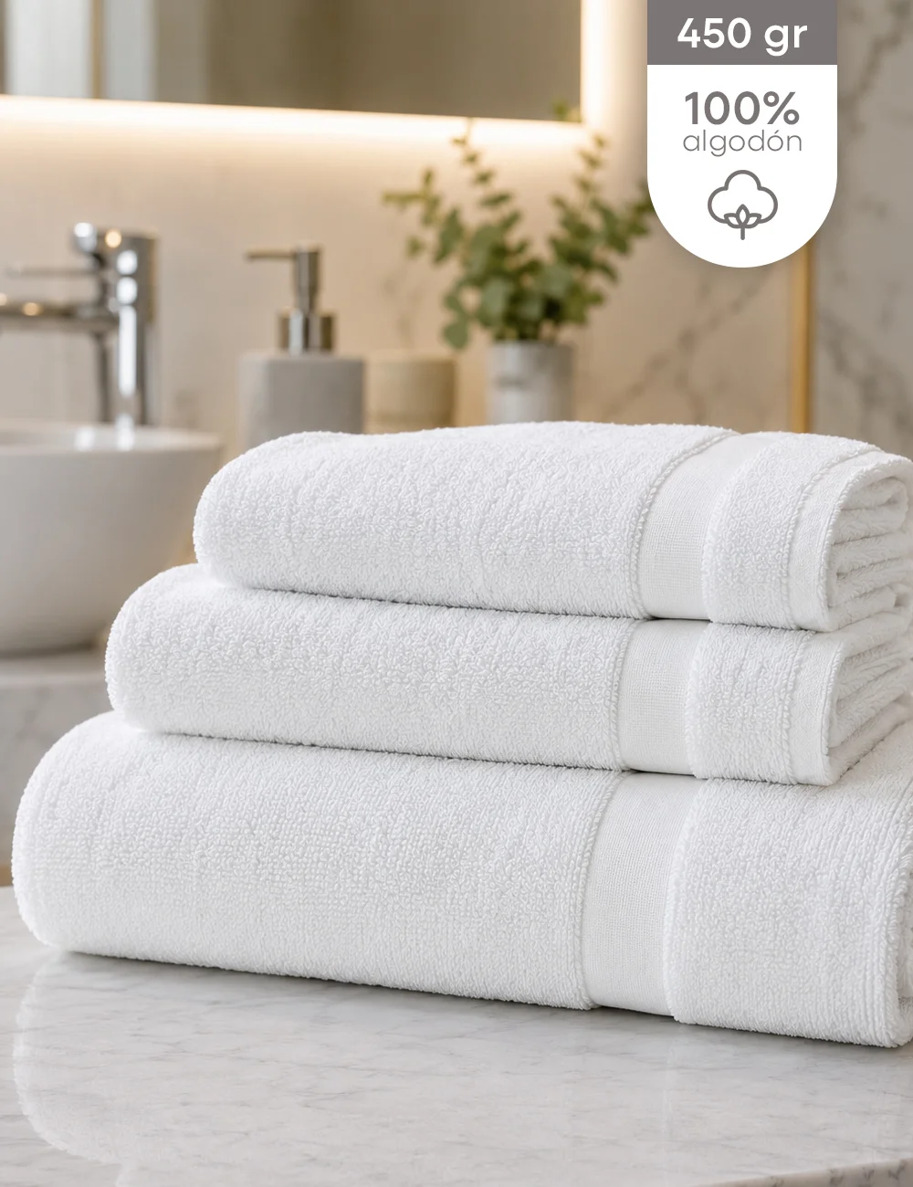Toallas blancas para hotelería 100% algodón