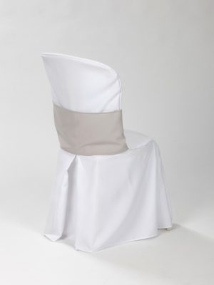 Funda de silla Viena blanca con fajín Beige.